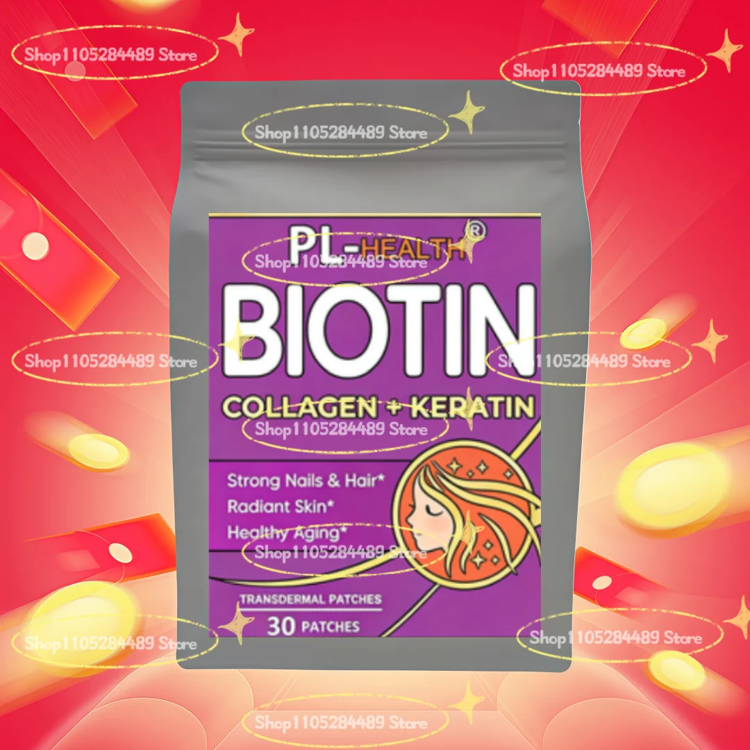 Biotin Transdermal Patches With Collagen Nails & Hair, Radiant Skin, Healthy Aging -30 Patches One Month Supply