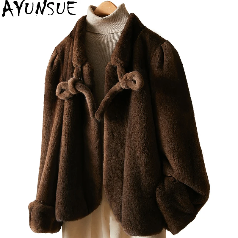AYUNSUE Winter Natural Mink Fur Jacket Woman Long Sleeve Whole Mink Real Fur Jacket for Woman Clothing High Quality Шуба Женская
