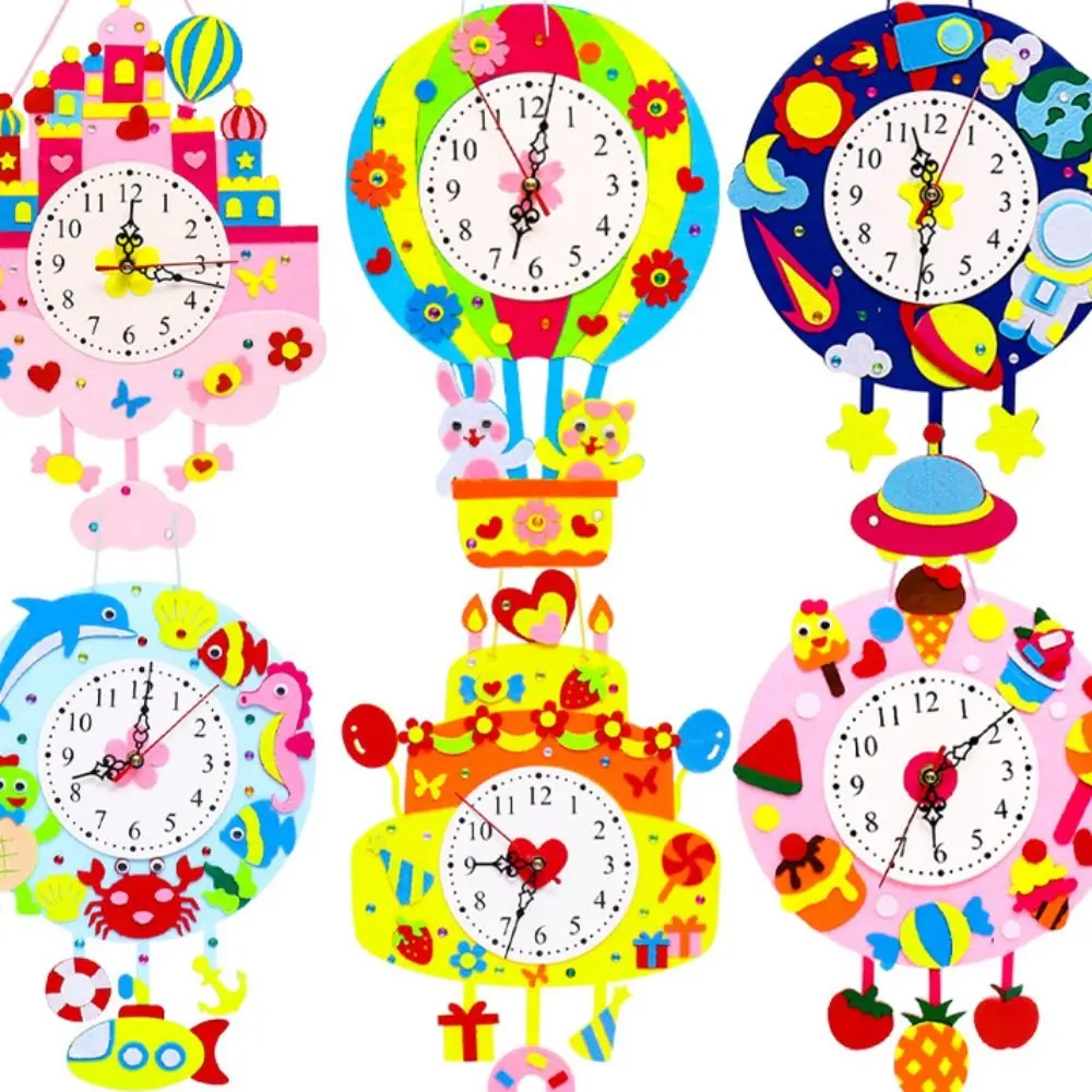 Relógios de cognição de tecido não tecido brinquedos diy quebra-cabeça hora minuto segundo relógio diy brinquedos dos desenhos animados relógio tempo ajuda de ensino
