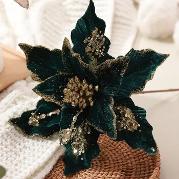 28cm Glitter Artificial Christmas Flower – Holiday Tree & Garland Decoration 1
