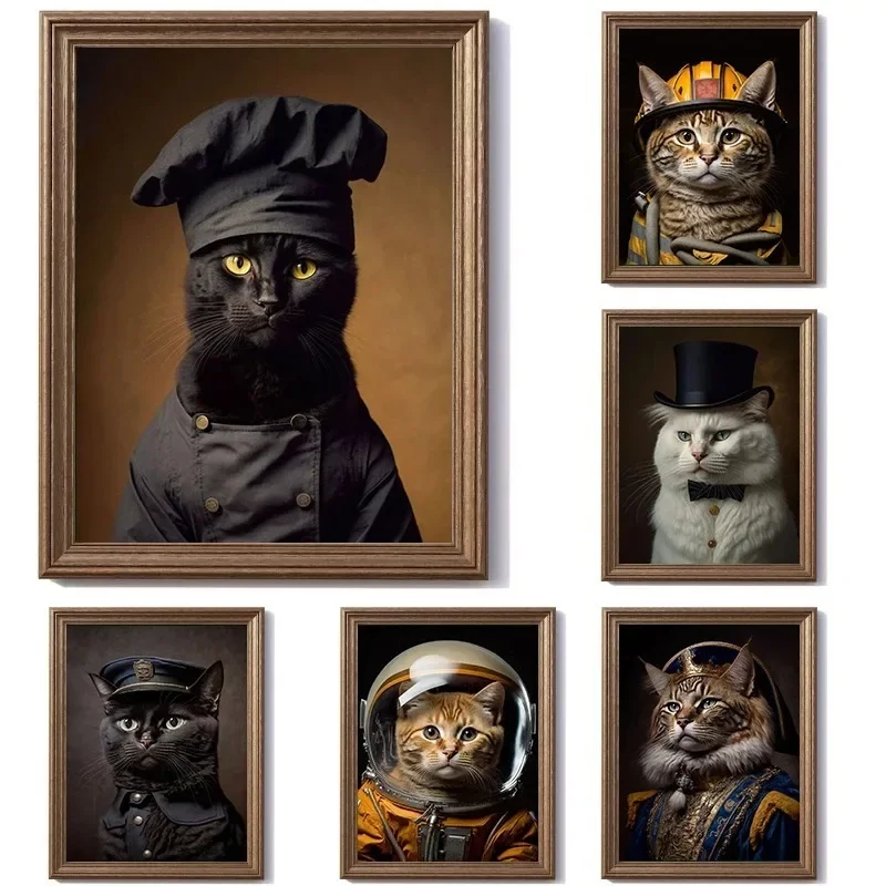 Fabulous Cats Chefs Firefighters Astronauts Cats Poster Canvas Printing Cat Portrait Wall Art Decor Ginger Cat Home Room Decor