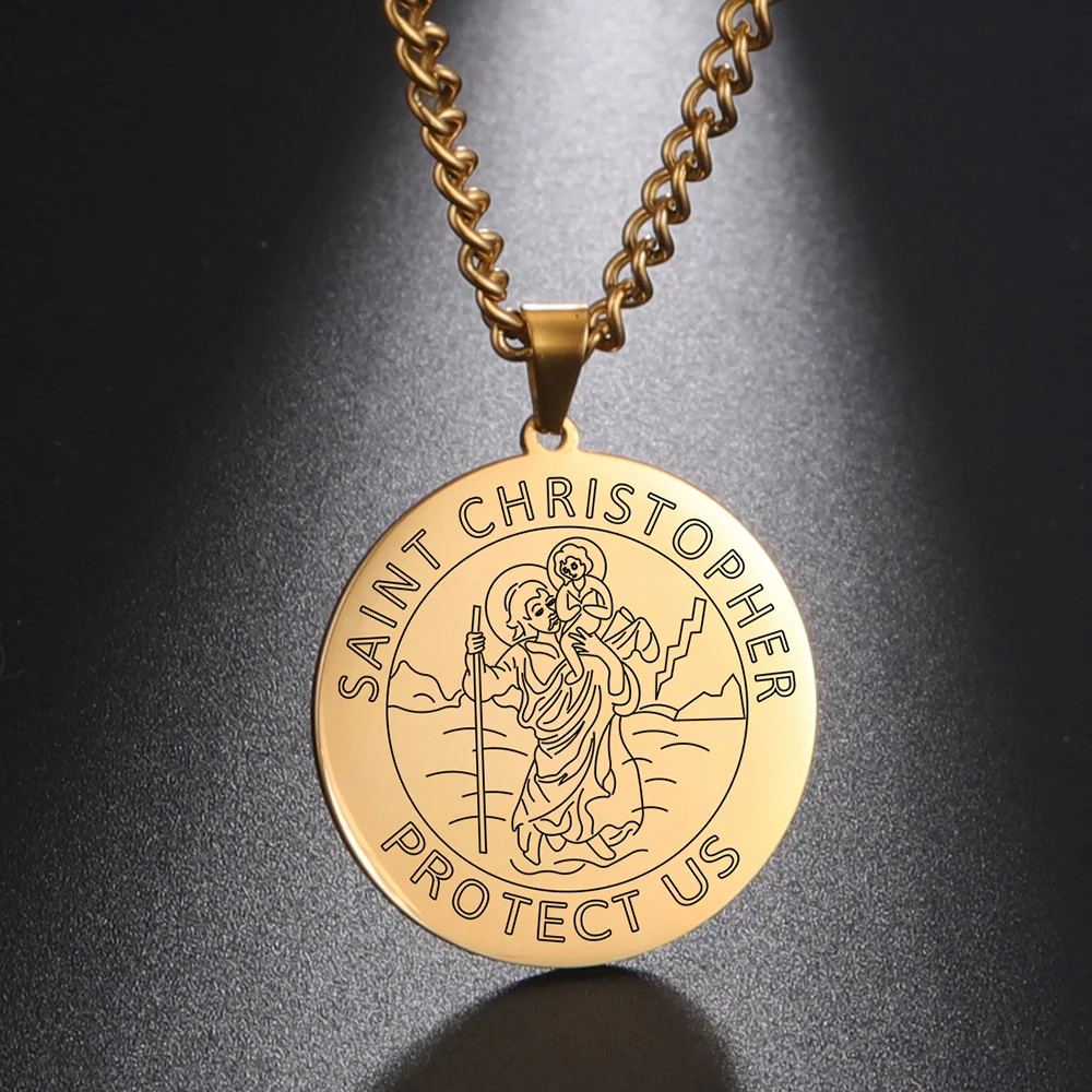 Dawapara-collar de medalla de San Cristóbal, In You Truet amuleto de Jesús, joyería católica, regalos para conductores de viajeros, acero inoxidable