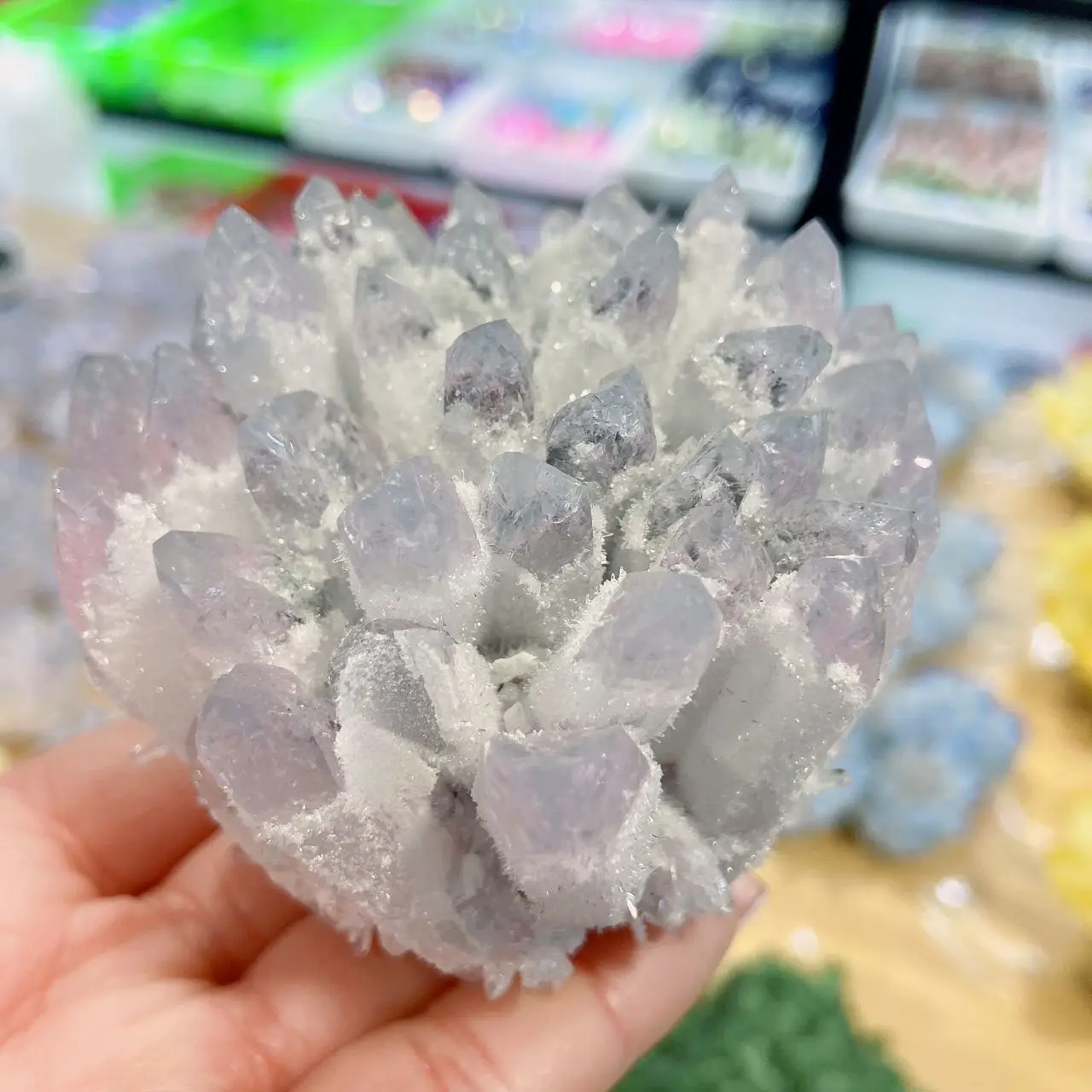 Brand-new find sky blue Phantom quartz crystal cluster ore sample cured Chakra crystal cluster Reiki stone