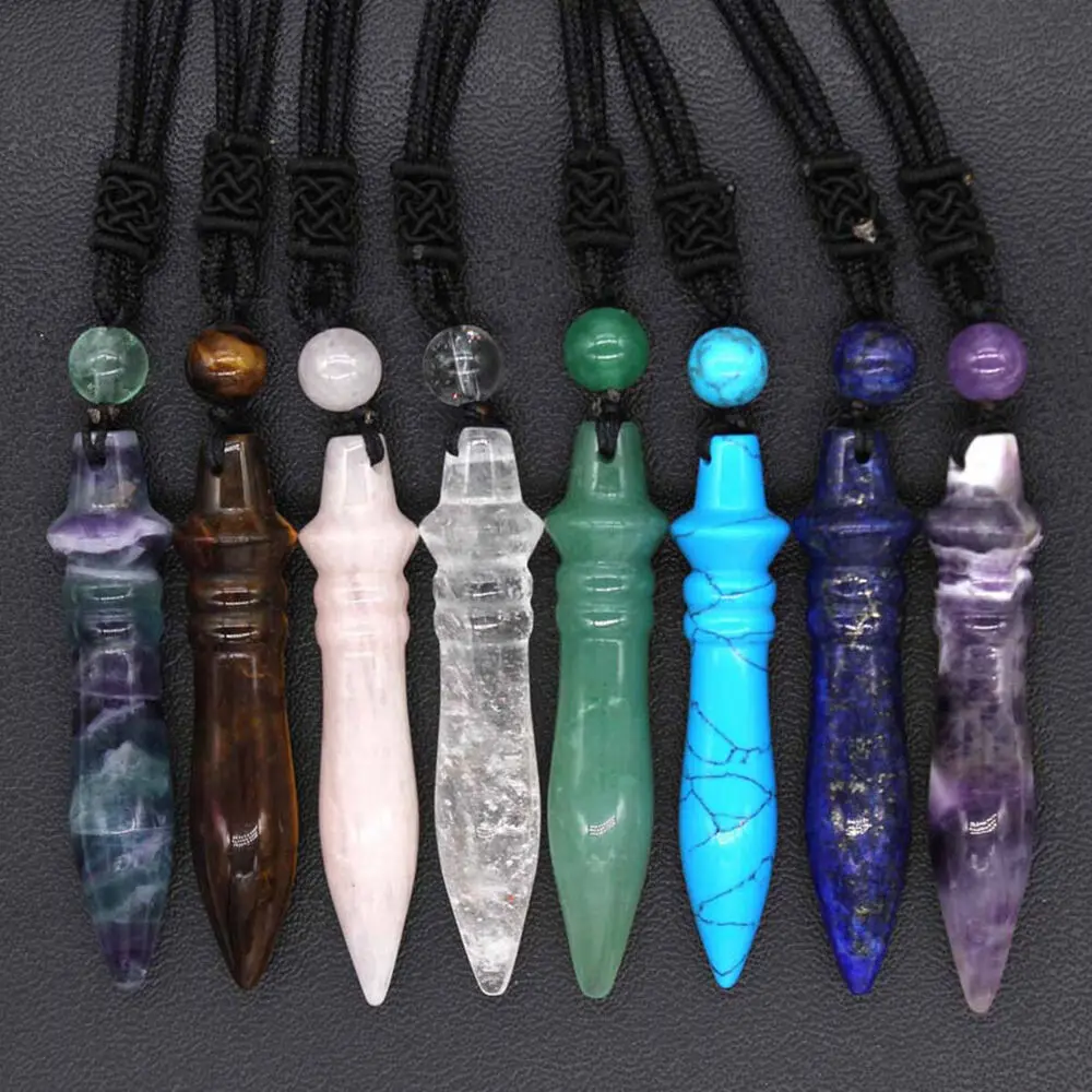 

Crystal Pendulum Pendant Reiki Natural Gem Stone Necklace Healing Amethyst Lapis Lazuli Fluorite Tiger Eye 7 Chakra Reiki Quartz