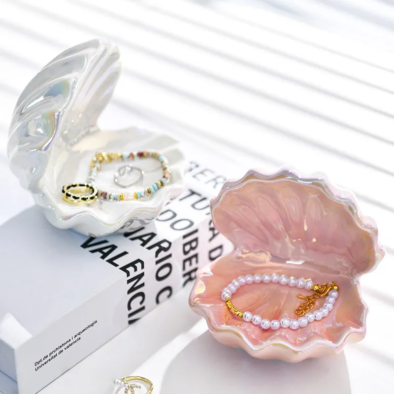 1PC Creative Shell Key Storage Tray Necklace Earrings Organizer Light Luxury Decor for Living Room Entrance Bedroom