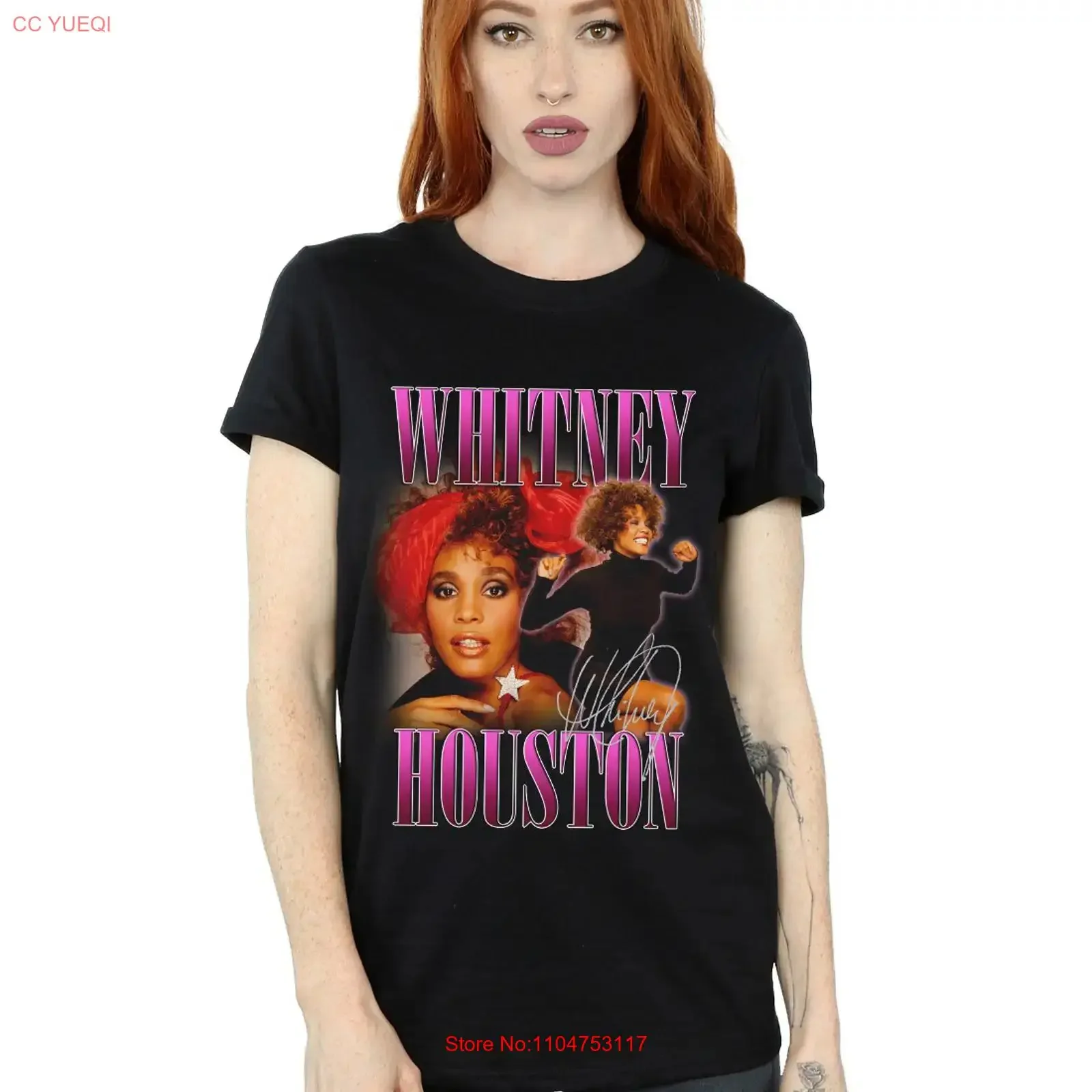 Whitney Houston Women's Signature Homage Boyfriend Fit T Shirt vintage Washed designer clothes streetwear Stylish fashion