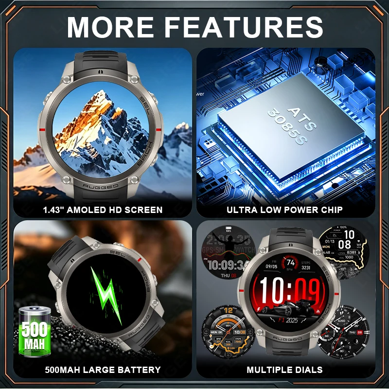 LIGE 5ATM Waterproof GPS Smart Watch Heart Rate Blood Oxygen 500mAh Battery Fitness Outdoor Offline Map Smartwatch Men Women
