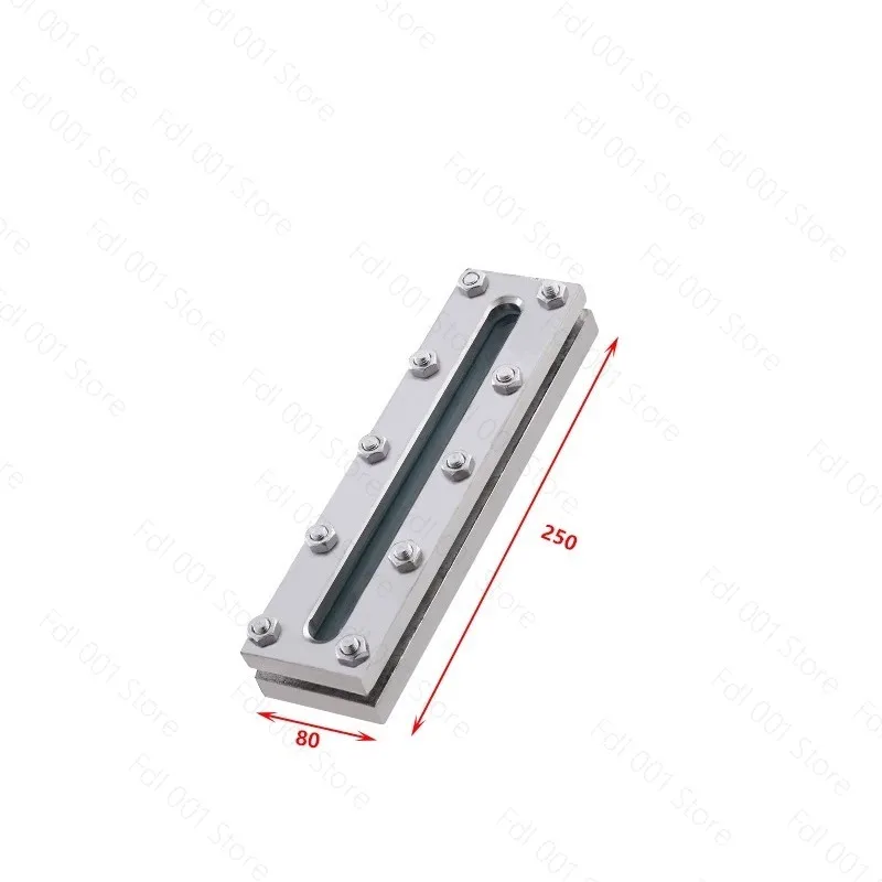 For Frame 200 SS304 Rectangular Sandwich Long Strip Sight Glass Flat Liquid Level Viewer Hexagon Head Bolt Mount