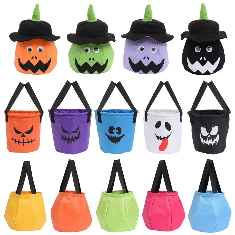 Halloween Candy Basket with LED Light Large Capacity Handle Design Pumpkin Shaped Candy Treat Bags Party Drop Shipping