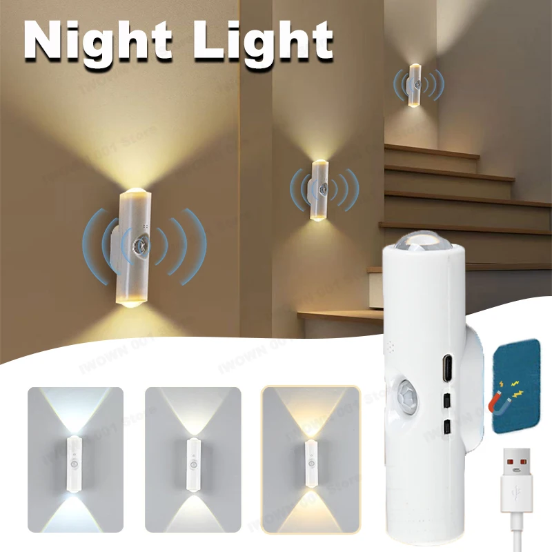 

Rechargeable LED Night Light with Motion Sensor Wall Lamp RGB Gradient Ambient Light Dimmable Indoor Light Magnetic Step Lamp