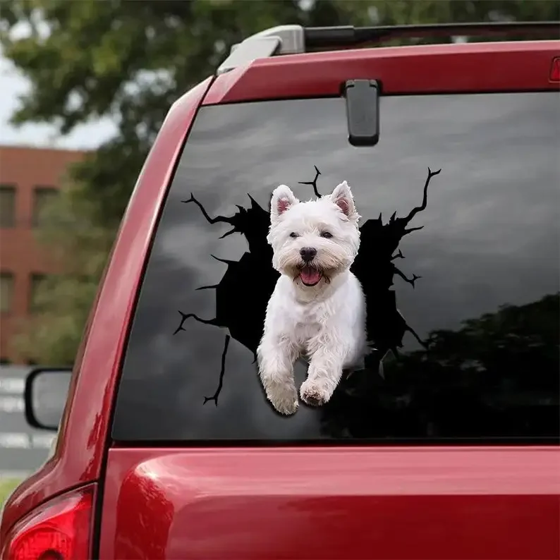 West highland branco terrier decalque-se encaixa carros, janelas, laptops e qualquer superfície lisa, adesivos para cães, adesivos para animais de