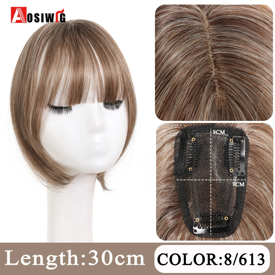 AOSI Synthetic Topper Hairpiece Clip-In Bangs Extension Natural Neat Fake Fringe Topper Hairpiece Invisible Clourse Hairpieces