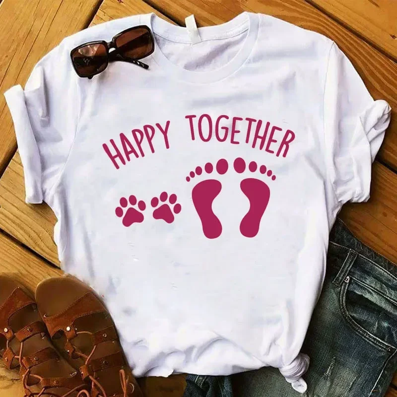 Europe and The United States Summer New Women's Dog PAWS Love Simple Trend Women Lovely Letter T-shirt Graphic T Shirts