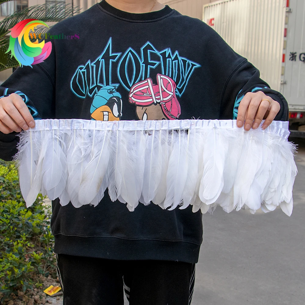 Natürliche weiße Gänsefeder-Fransenborte, 2 Meter, 15–20 cm, weiches, flauschiges Band für DIY-Hochzeitsfeier-Dekoration, Nähen, Bastelbedarf