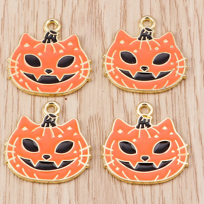 10 stücke 15x20mm Cartoon Emaille Halloween Kürbis Katze Charms Anhänger für Schmuck Herstellung Ohrringe Halsketten DIY Handwerk liefert – Detail 4