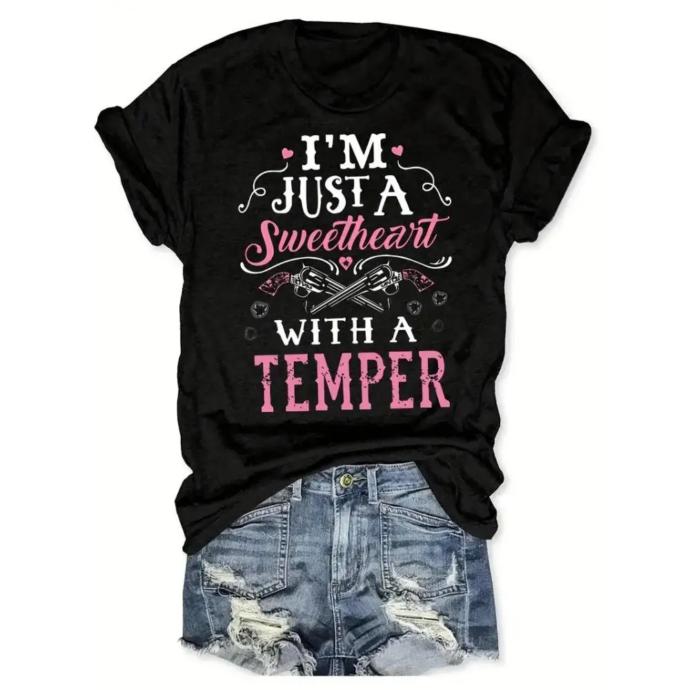 

Women's Funny Sweetheart T-Shirt | "Temper Gun" Sarcastic Graphic Tee | Empowering Attitude Girl Gift Top