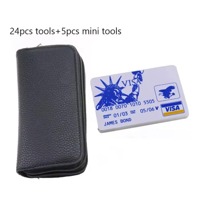 24pcs Locksmith Titanium Plating Tool Kit with Grey Handle Beginner and Locksmith Practice Picktools Padlock Professional Tools
