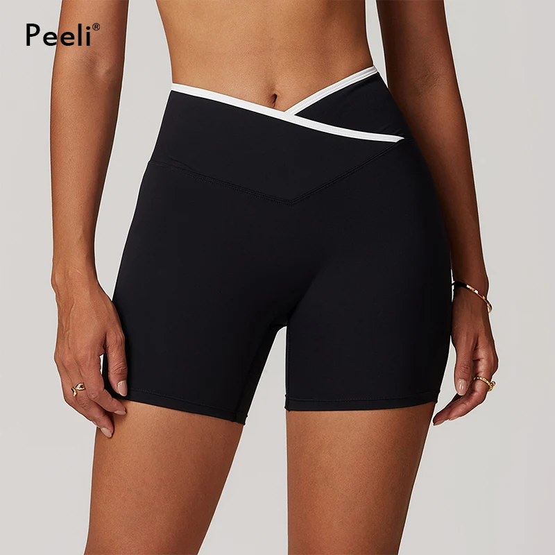 Women Gym Shorts Fitness Sports Biker Shorts V Waist Band Yoga Shorts Workout Tights Scrunch Butt Seamless Leggings Woman Pants