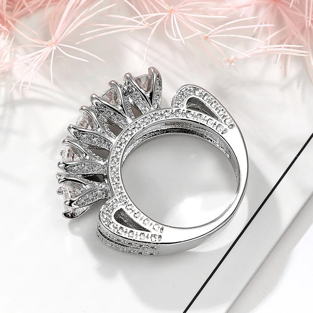 Fashion Elegant Zircon Bride Princess Ring 925 Sterling Silver Ladies Jewelry Engagement Wedding Anniversary Christmas Gift