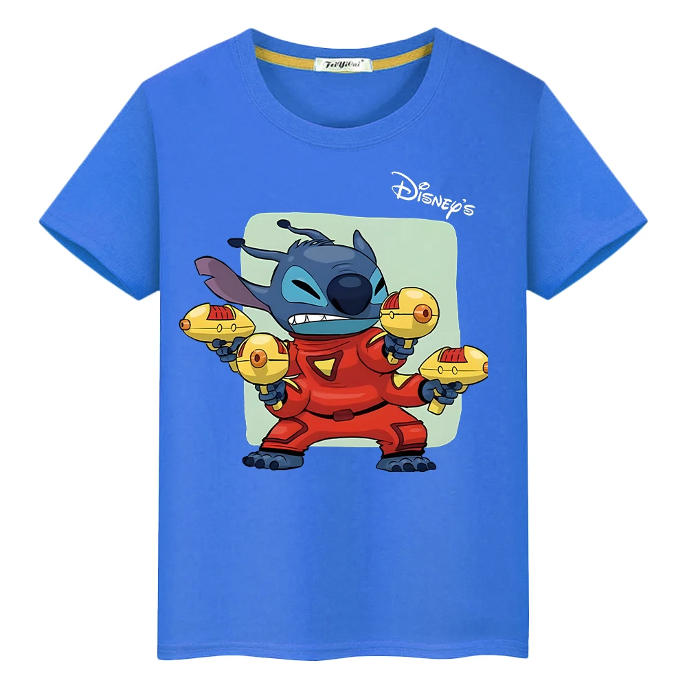 Stitch disney impressão 100% algodão t camisa para crianças menino 10 anos bonito curto casual topos anime t y2k uma peça crianças roupas meninas