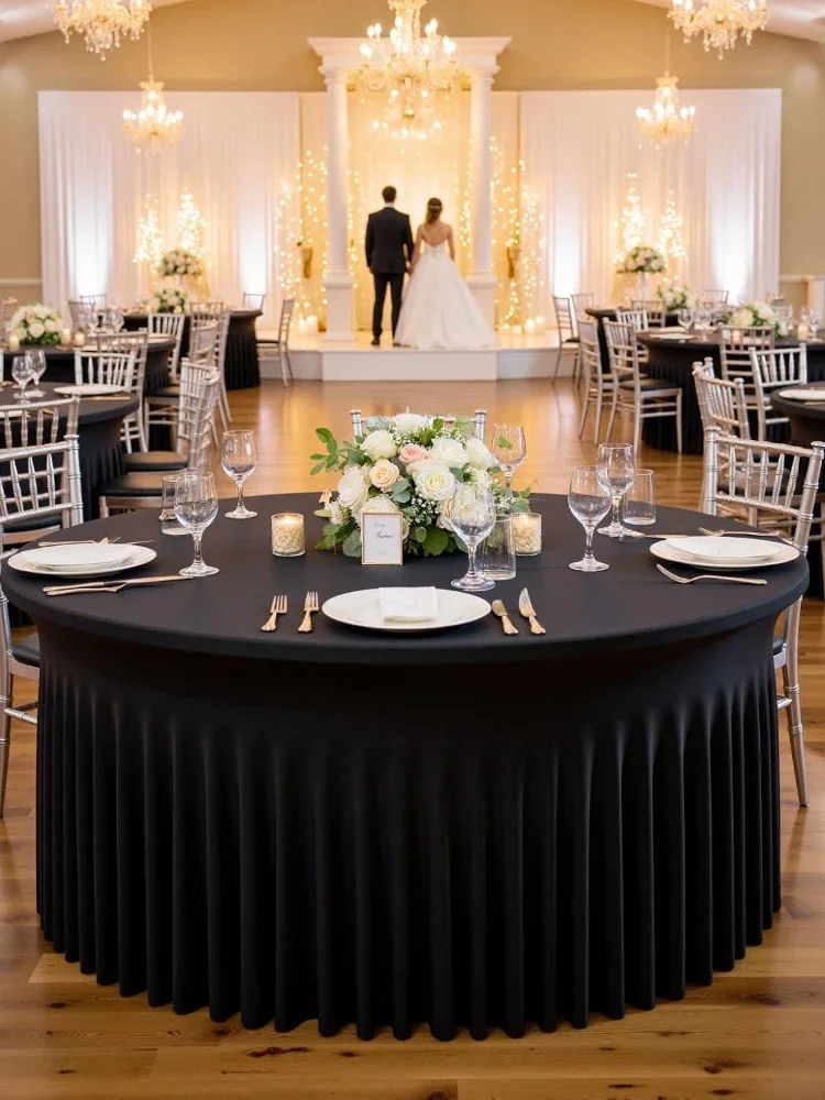 Nappe plissée ondulée en spandex avec jupe élastique pour table ronde 4/5/6 pieds – Idéale pour banquets, mariages, baby showers – Anti-taches et entretien facile