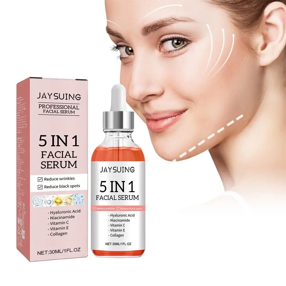 30ml 5 In 1 Face Serum Moisturizing Hyaluronic Acid Vitamin C Facial Serum smoothing Brightening Skin Care