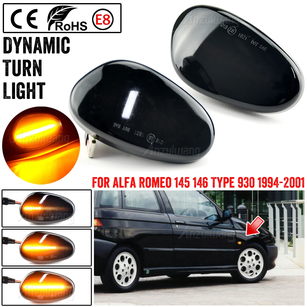 2x Dynamic Led Side Marker Turn Signal Light Indicator Repeater Lamp For ALFA ROMEO 145 146 930  SPIDER GTV 60603161 60603162