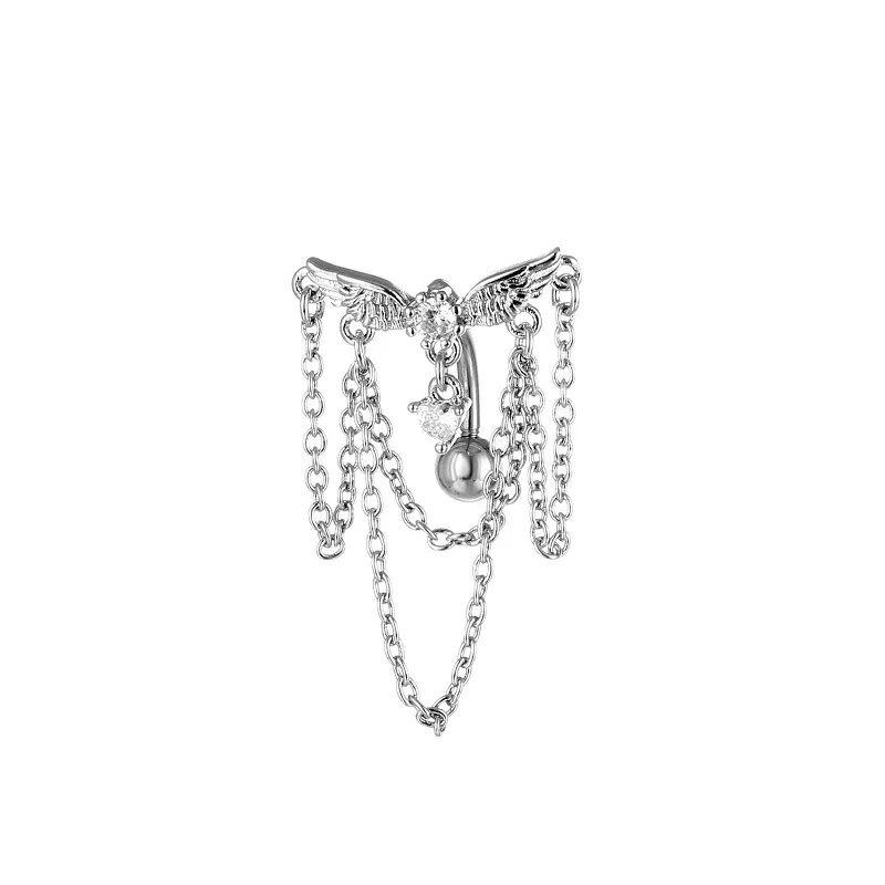 Fashion Wing Dangle Belly Bar Ring Navel Piercing Reversed Bar Belly Piercing With Chians Jewelry Oreja