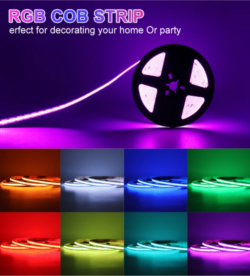 RGB COB LED Strip Lamp 12V 24V 810 840 LEDs/M 10MM PCB FOB Flexible Tape Light High Density RA90 Linear Dimmable Rope 5M/Roll
