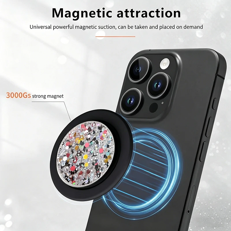 

Magnetic Mobile Phone Grip, Sockets For Magsafe Cellphone Grip Tok, Mix Colorful Glitter Collapsible Phone Stand Holder