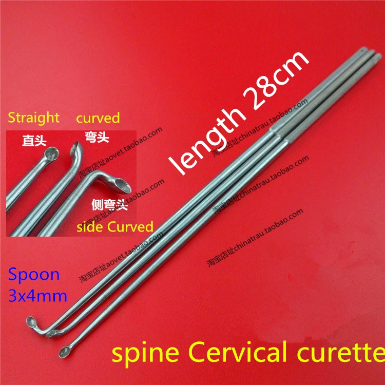 medical orthopedic instrument spine Cervical curette 3X4mm Lumbar vertebra scraping spoon straight curved side curved head ao