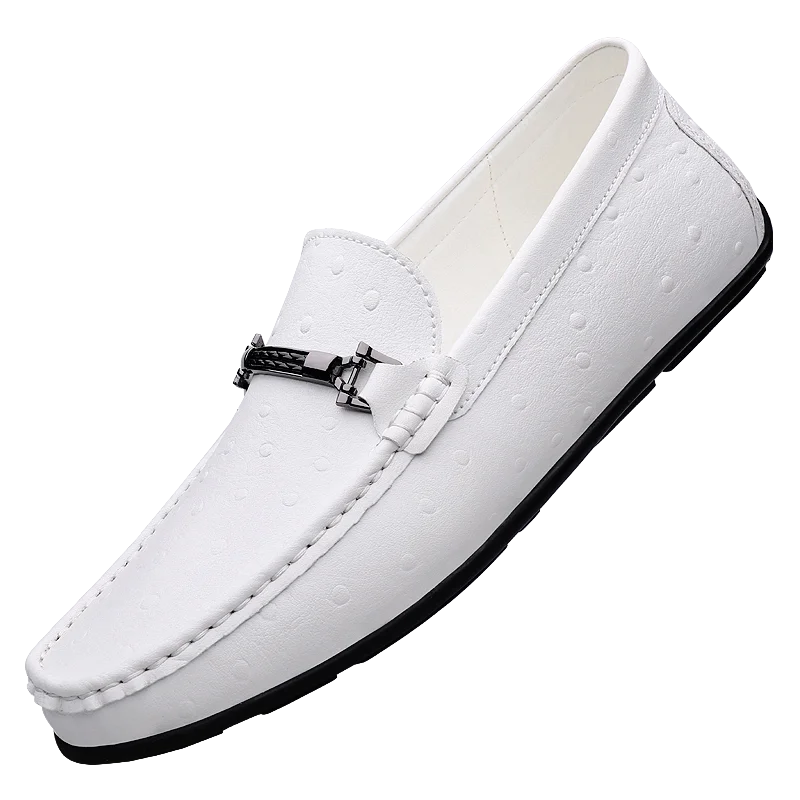 Men's Ostrich Print Loafers, Metal Buckle Slip On Driving Shoes, Lightweight Non-slip Casual Moccasins for Men