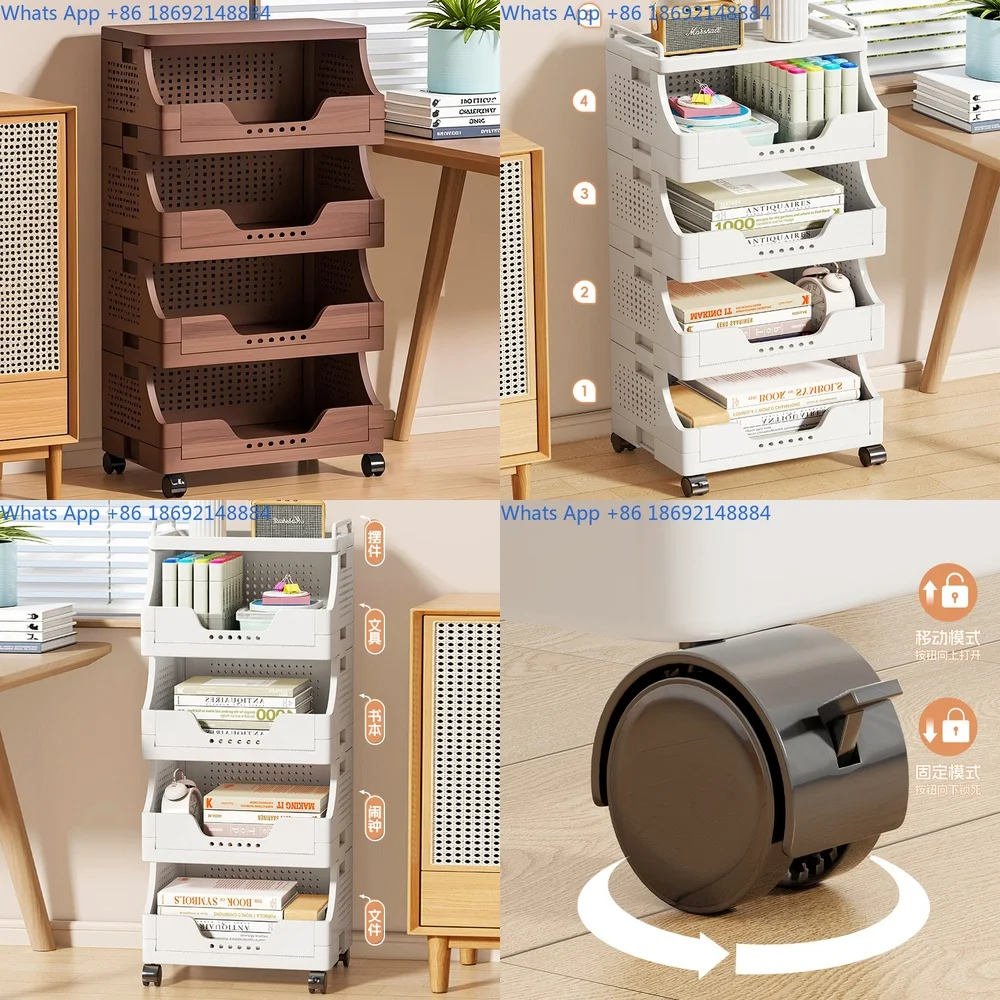 

Mobile Bookshelf with Wheels Storage Rack for Office Desk File Cart Floor Standing Shelves