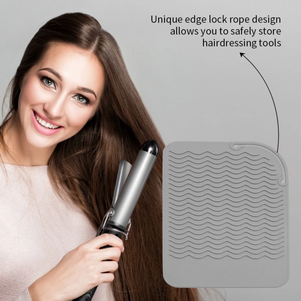 Silicone Mat Heat Resistant Curling Iron Pouch Hair Straightener Curler Insulation Pad Hot Styling Tool, Gray