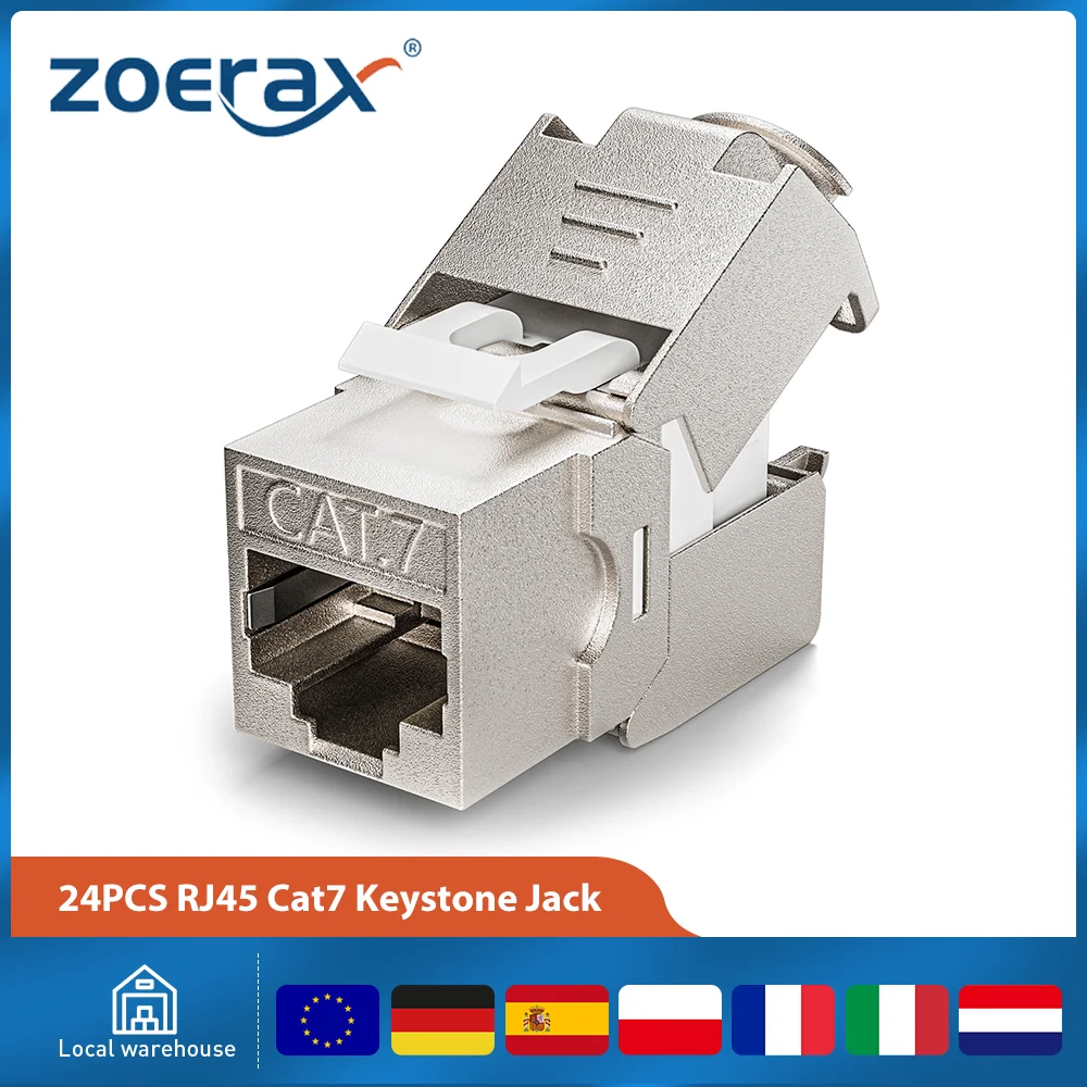 ZoeRax 24PCS Ekranowany RJ45 Cat7 Cat6a Keystone Jack STP Łącznik beznarzędziowy Typ Moduł ze stopu cynku Łącznik 10GB Sieć