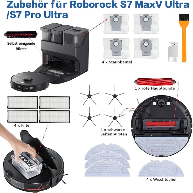 ABKP-para Roborock S7 Maxv Ultra, Cepillo Lateral principal filtro Hepa paño de mopa bolsas de polvo accesorios de piezas de repuesto