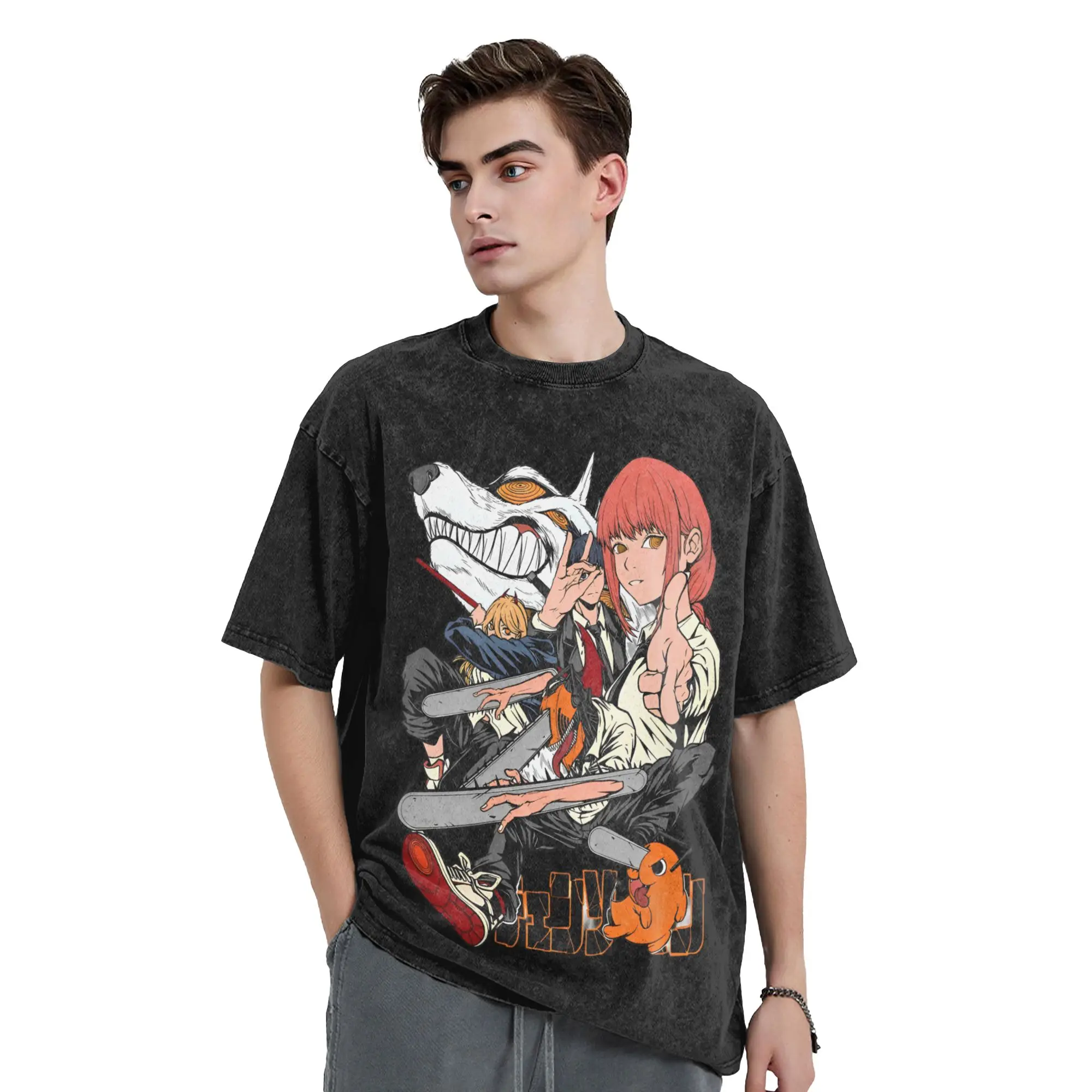 Men Women Chainsaws man Vintage Washed T Shirt  100% Cotton Tops Novelty Short Sleeve Crewneck Tee Shirt Adult T-Shirts