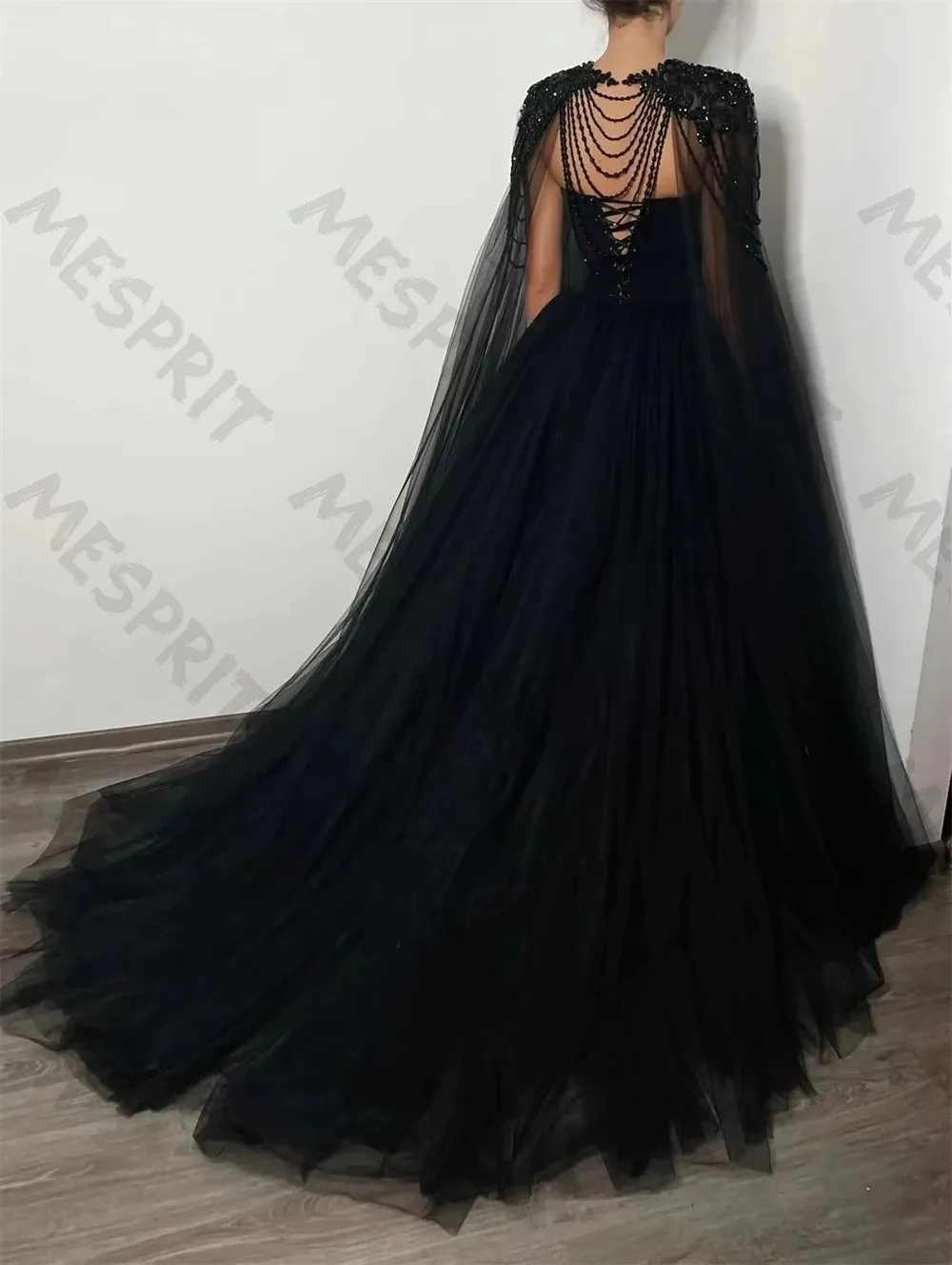 Customized Exquisite Sweetheart Collar A-line Evening Gowns with Crystal Beaded Shawl Backless Straps Mesh Trailing Party Dress