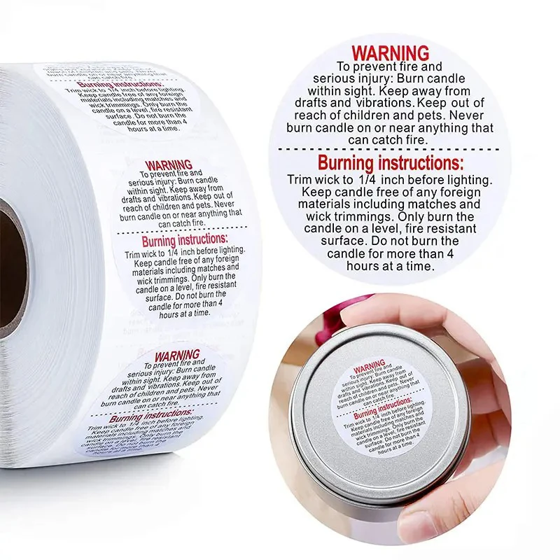 500 teile/rolle Kerze Glas Container Etiketten Weiß Runde Kerze Sicherheit Etiketten Aufkleber Für Kerze Machen Diy Warnung Label Aufkleber