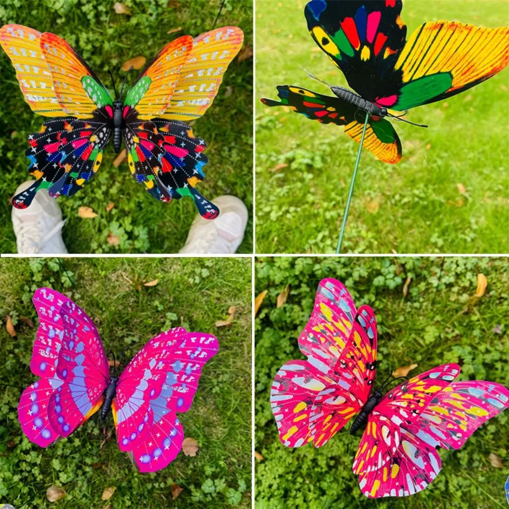 

Набор из 5 больших садовых декоративных 3D-бабочек для газона, разноцветные, двухслойные, водонепроницаемые, для украшения сада