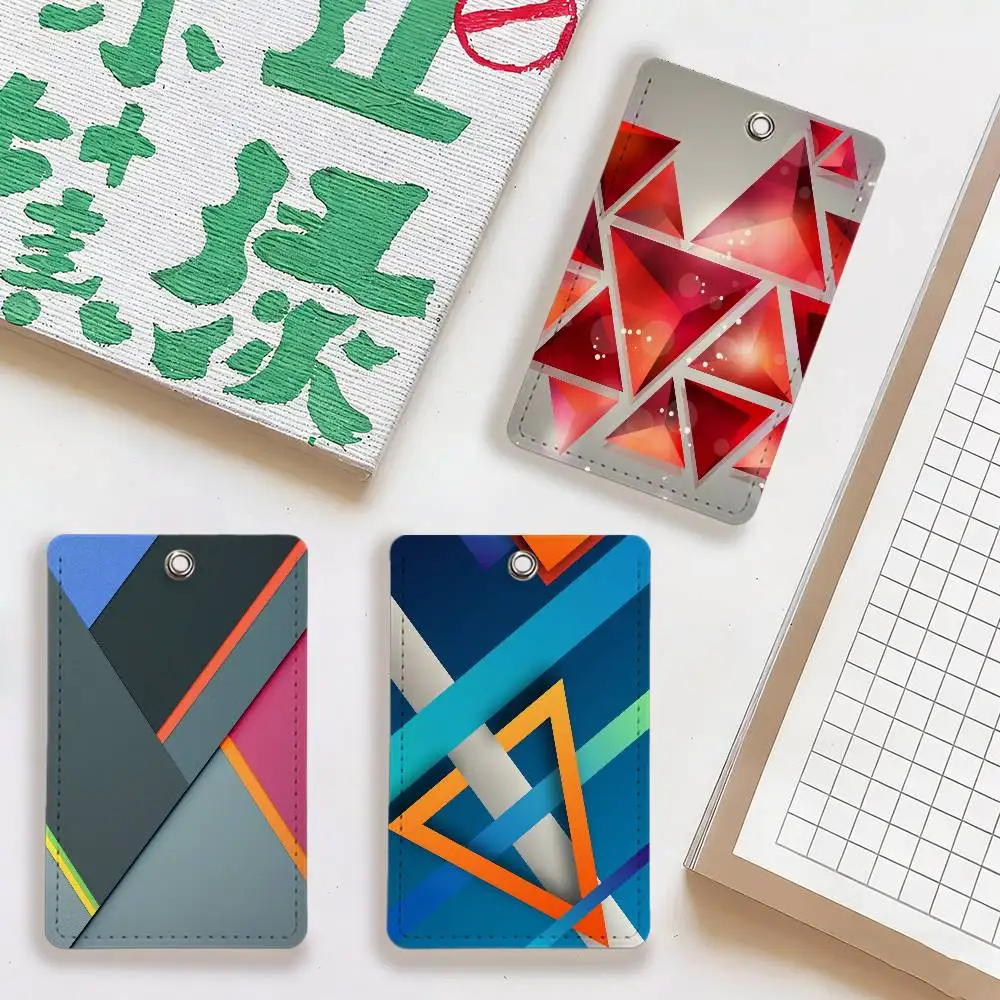 Cute Geometric Shapes PU  Card Holder With Keychain For Bank card,Subway, Bus Card ,Access Card Protective Case