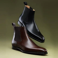 Brown Men Chelsea Boots Business Men Short Boots Slip-On Round Toe Black  Boots for Men Botas De Trabajo Hombre