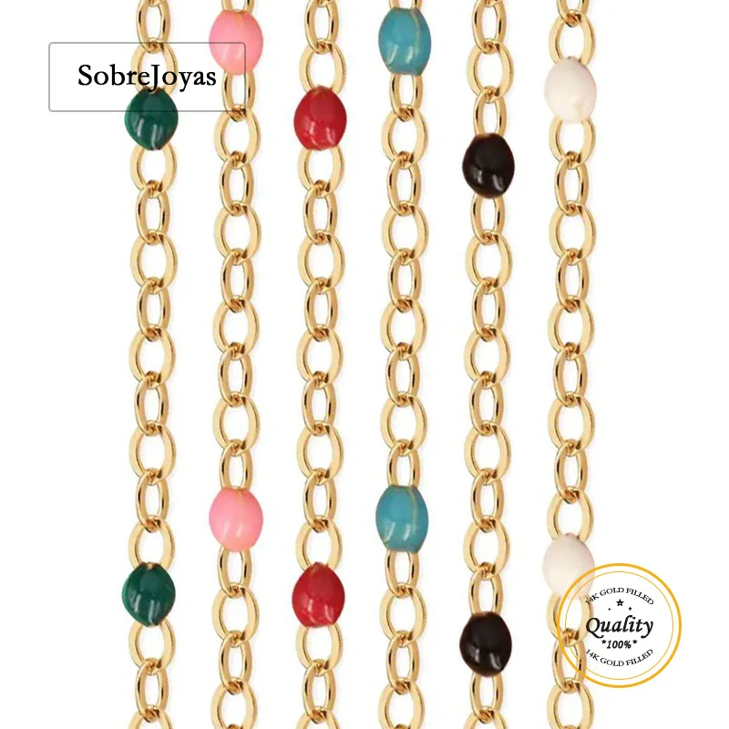 

Enamel Beaded Chain 14k Gold Filled Chain, Pastel Color DIY Unfinished Chain 1 Meter for Sale