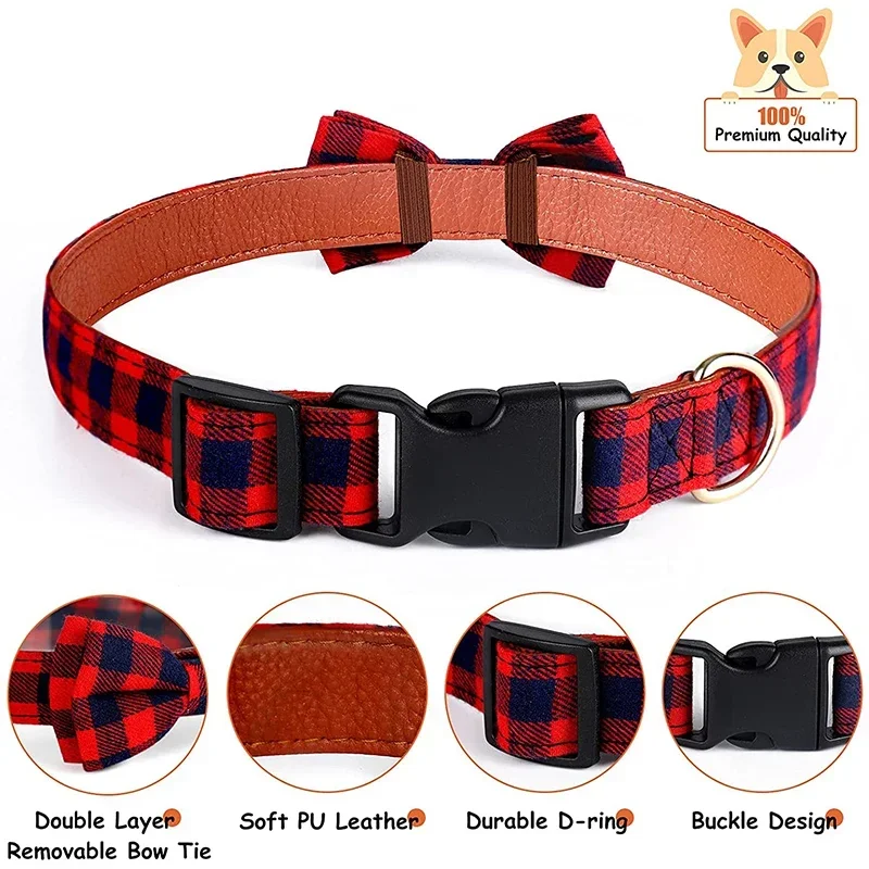 Dog Bow Tie Plaid Dog Collar Cat Bowtie Adjustable Soft Pet Bowknot Necklace for Small Medium Dogs Puppy Cat Best Gift Chihuahua