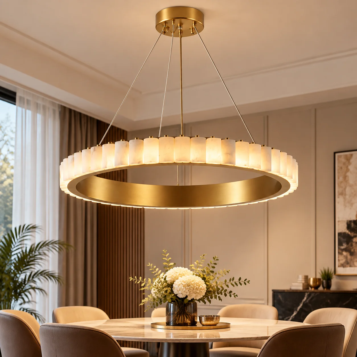 Light Luxury Marble Chandelier, 3 Colors, Adjustable Hanging Cord, Living/Dining Room, Bedroom, Tea Room, Pendant Light