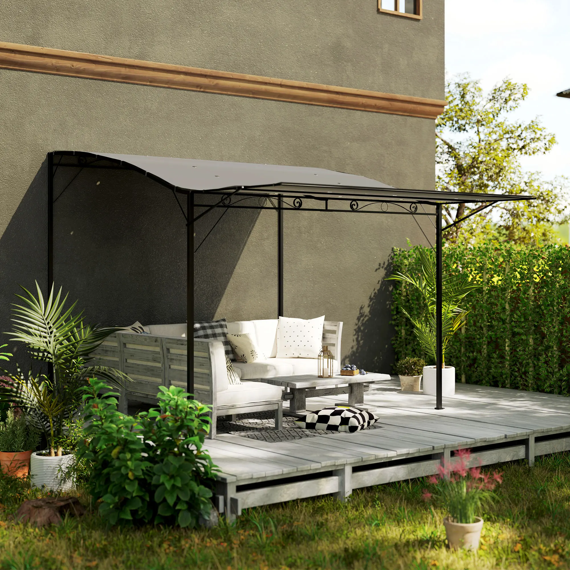 10' x 8' Outdoor Pergola and Patio Gazebo for Garden, Camper, Deck, Doors and Windows, Dark Gray view 2