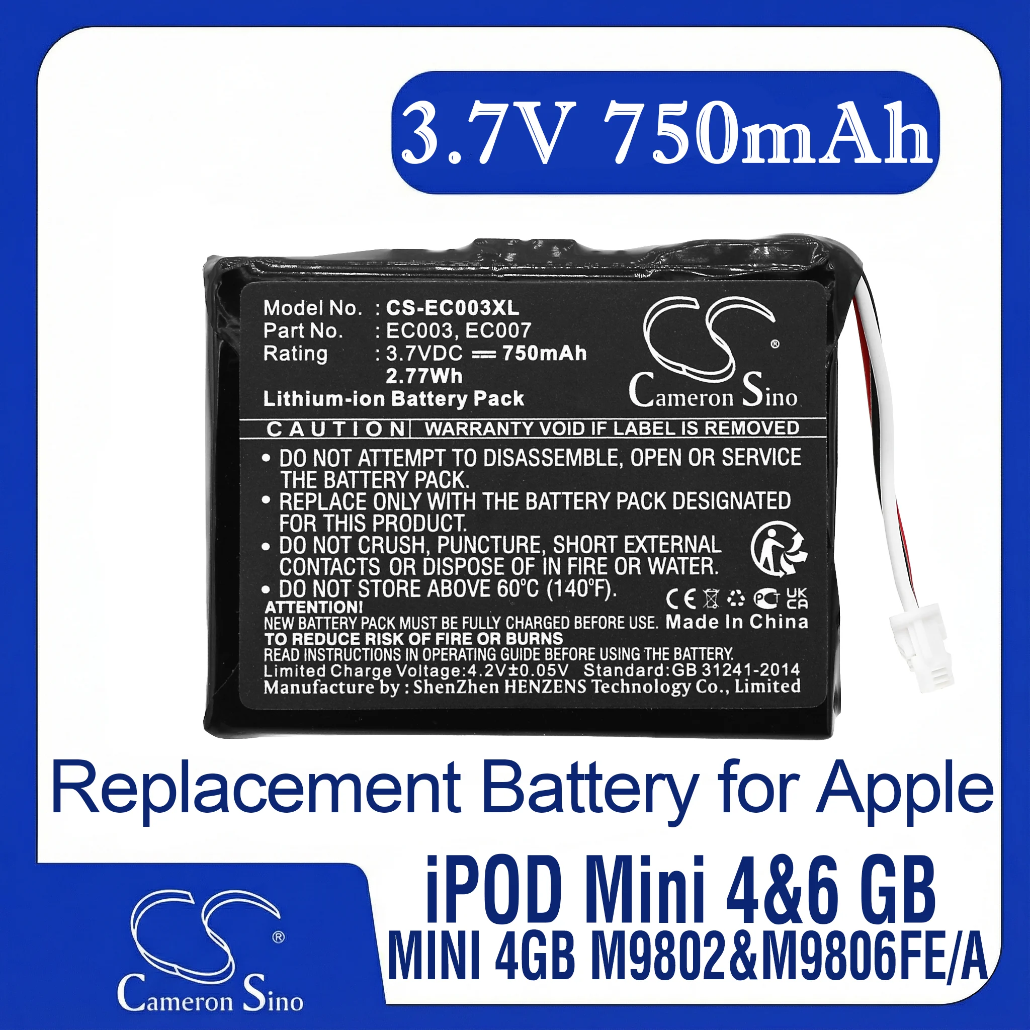 

Cameron Sino Replacement Battery for Apple iPOD Mini 4GB, iPOD Mini 6GB, Mini 4GB M9160LL/A,, Fits P/N EC003,EC007