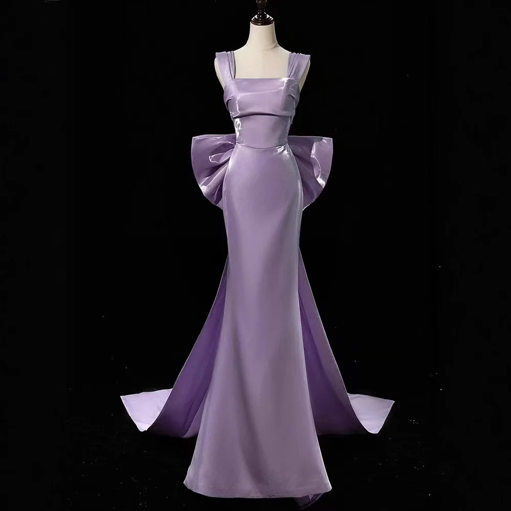 

Purple Evening Dresses Mermaid for Woman Elegant Square Neck Satin Special Occasions Wedding Prom Dress Customized Vestidos