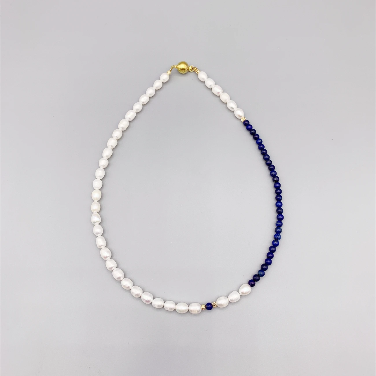 

FoLisaUnique Classic Elegant 4mm Blue Lapis Necklace For Women 6-7mm Freshwater White Rice Pearl Choker