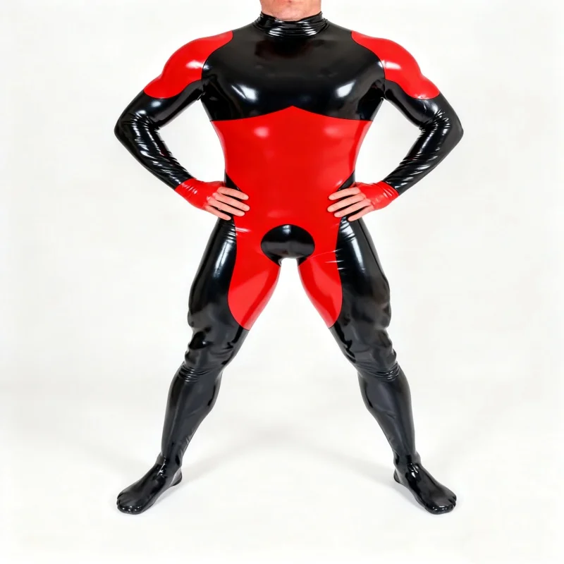 

Latex Rubber Color Block Bodysuit Men’s Masquerade Outfit Catsuit Masquerade